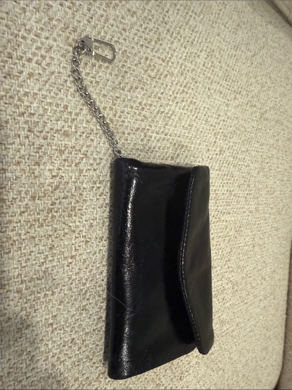 HOBO International Black Leather Organizer Wallet ID Chain Excellent 3” x  5”